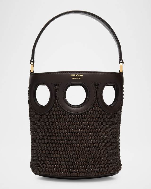 Cutout Raffia Bucket Bag